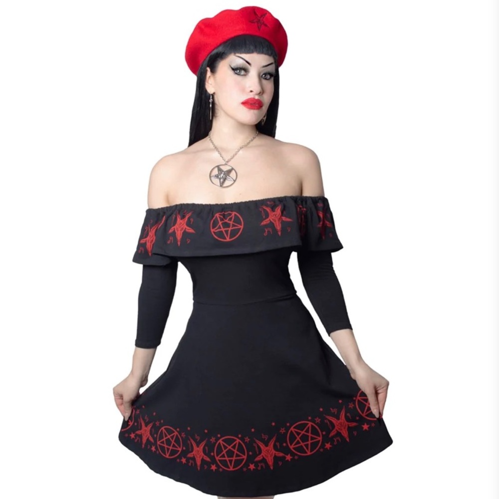 Kreepsville Satans Circle Dress off shoulder NEW Goth